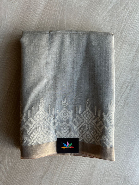 Clary Sage Handwoven Tussar Silk Saree- 29699
