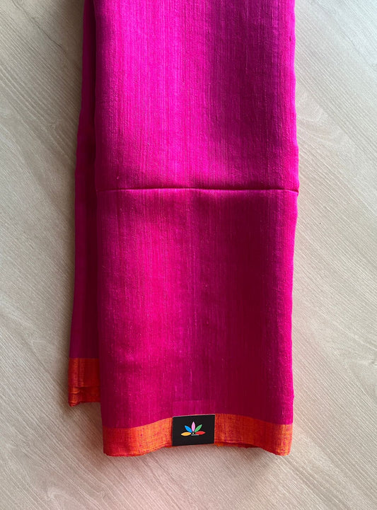Bright Pink & Orange Border Handwoven Matka Silk Sequin Saree - 29700
