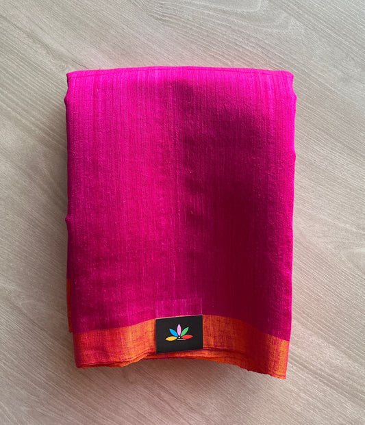 Bright Pink & Orange Border Handwoven Matka Silk Sequin Saree - 29700