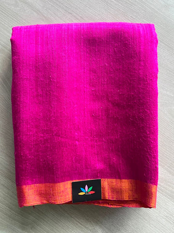Bright Pink & Orange Border Handwoven Matka Silk Sequin Saree - 29700
