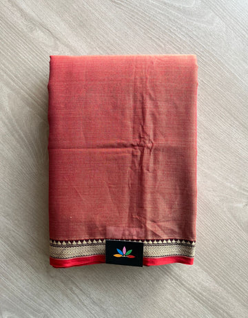 Dual Tone (Dark Peach/Golden) & Small Red Border Narayanpet Mercerized Cotton Saree -29821