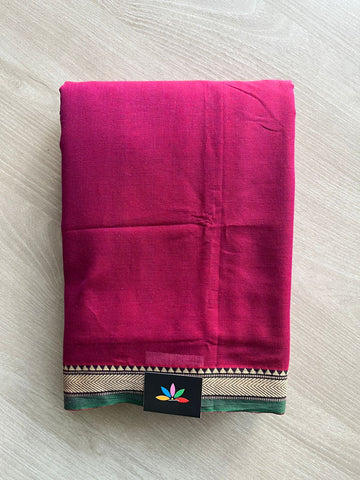 Bright Pink Small Border Narayanpet Mercerized Cotton Saree -29825