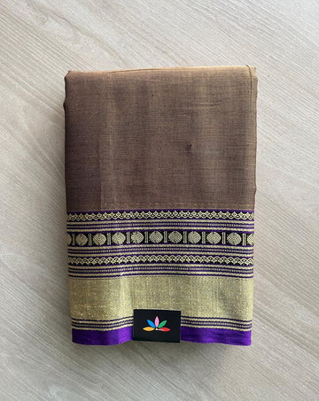 Dual Tone (Beige/Purple) & Golden Border Narayanpet Mercerized Cotton Saree -29828