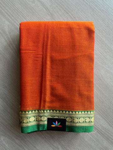 Deep Orange & Small Golden Border Narayanpet Mercerized Cotton Saree -29831