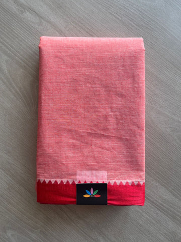 Peach Pink Contrast Border Plain Cotton Starched Saree (Without blouse) -30899