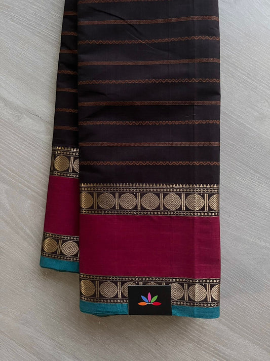 Handwoven Veldhari Kanchi Cotton Saree with Zari Pallu -10840N