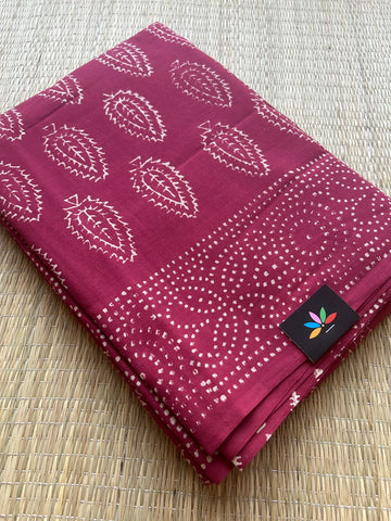 Maroon Handblock Printed Mul Cotton Saree- 30068-30069