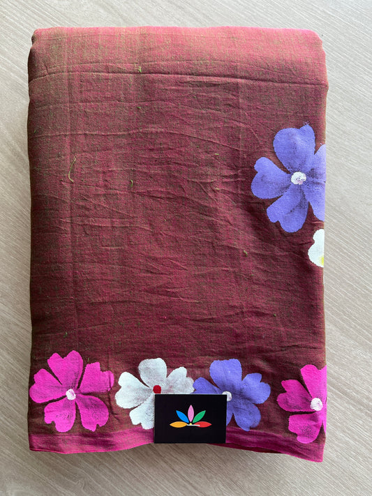 Double Tone (Maroon/Green) Hand Brush Printed Feather Light Mul Cotton Saree - MCRH30230 / MCRH30231