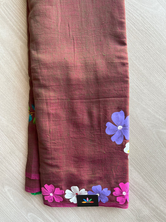 Double Tone (Maroon/Green) Hand Brush Printed Feather Light Mul Cotton Saree - MCRH30230 / MCRH30231