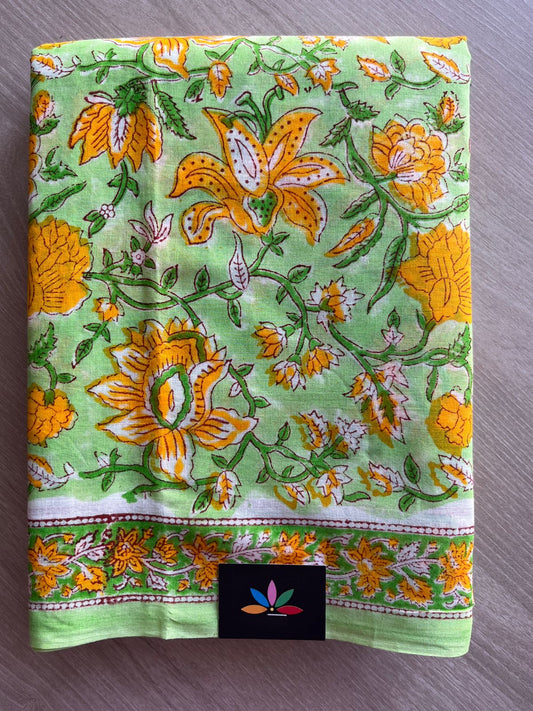 Handblock Printed Mul Cotton Saree - 30331-30332