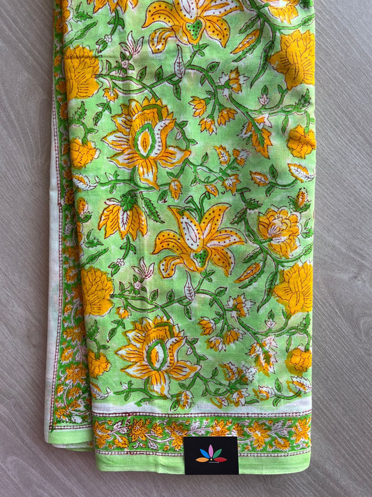 Handblock Printed Mul Cotton Saree - 30331-30332