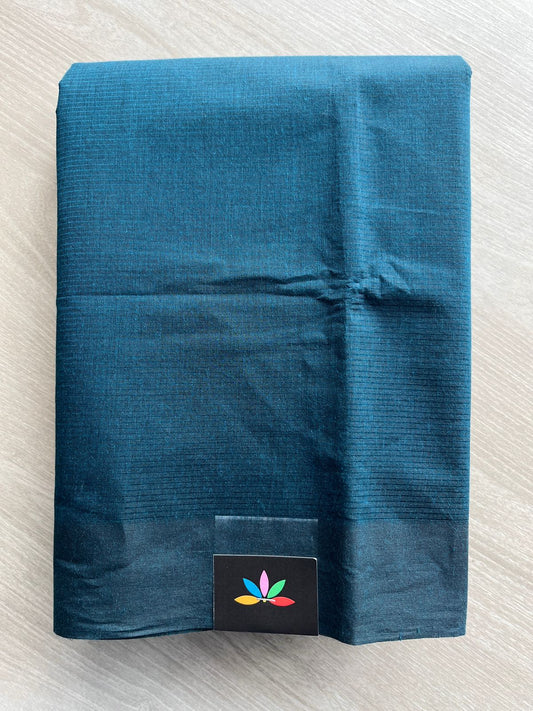 Deep Teal Blue Plain Mangalagiri Cotton Saree with Printed Cotton Blouse-30518-30519