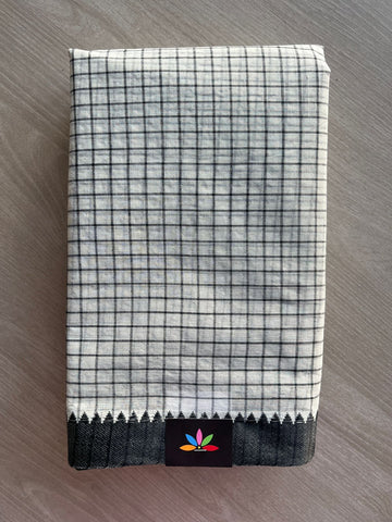 Off White Checked Handloom Cotton Saree (Starched) -30892-30893