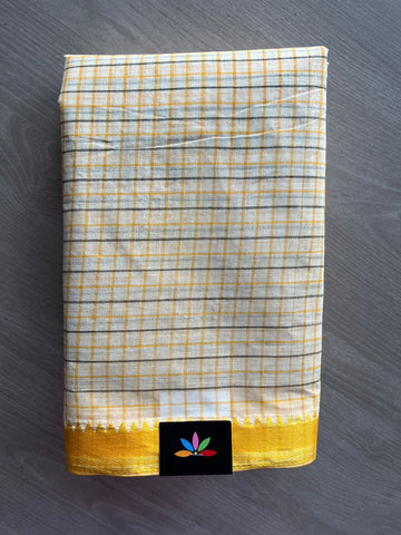 Off White Checked Handloom Cotton Saree (Starched) -30894