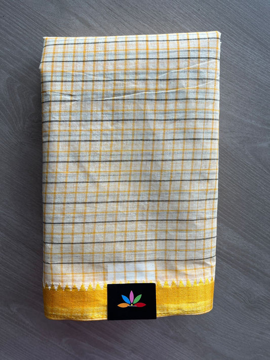 Off White Checked Handloom Cotton Saree (Starched) -30894