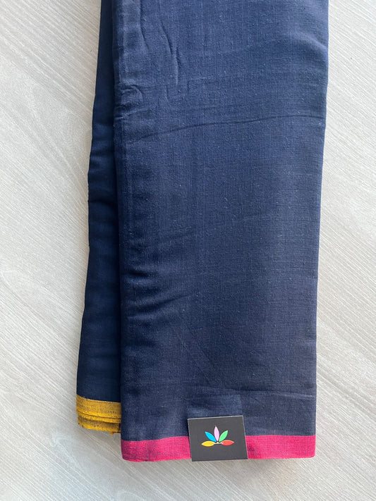 Rich Midnight Navy Contrast Border Bengal Soft Cotton Saree (Without blouse)-30974