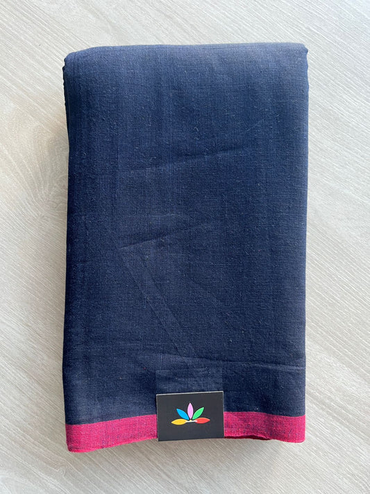 Rich Midnight Navy Contrast Border Bengal Soft Cotton Saree (Without blouse)-30974