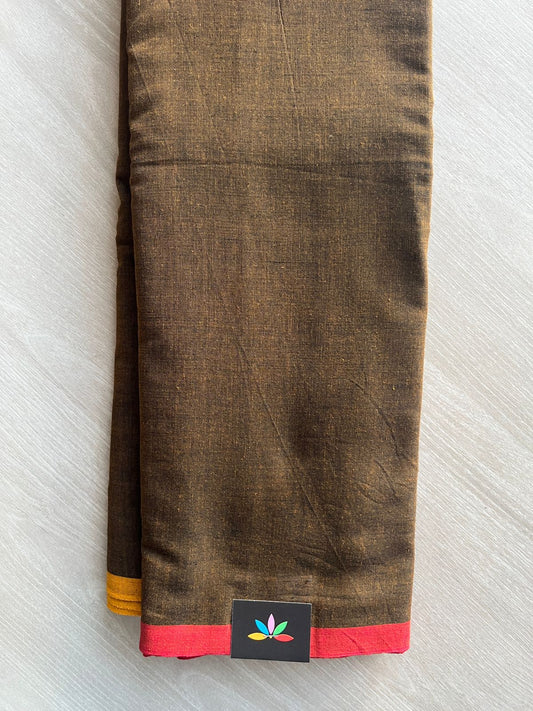 Double Tone (Mustard Gold/Black) Contrast Border Bengal Soft Cotton Saree (Without blouse)-30975