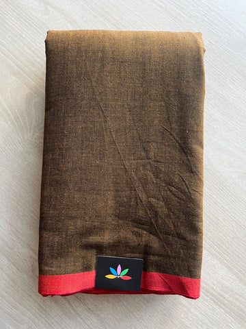Double Tone (Mustard Gold/Black) Contrast Border Bengal Soft Cotton Saree (Without blouse)-30975