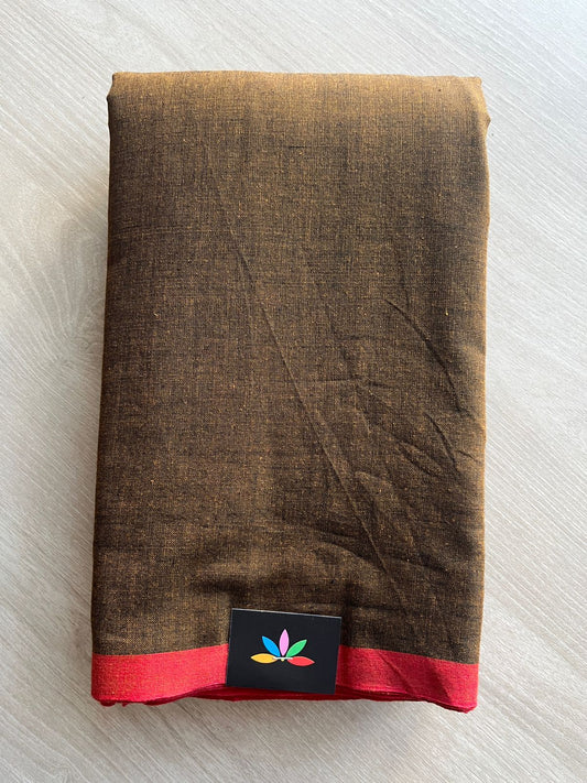 Double Tone (Mustard Gold/Black) Contrast Border Bengal Soft Cotton Saree (Without blouse)-30975