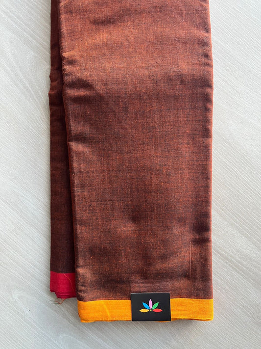 Double Tone (Rust Orange/Black) Contrast Border Bengal Soft Cotton Saree (Without blouse)-30979-30980
