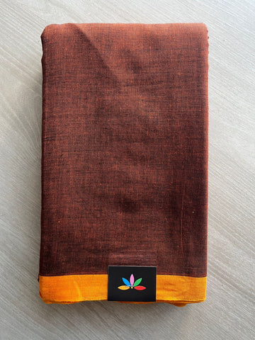 Double Tone (Rust Orange/Black) Contrast Border Bengal Soft Cotton Saree (Without blouse)-30979-30980
