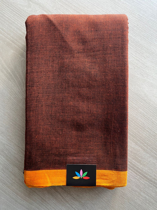 Double Tone (Rust Orange/Black) Contrast Border Bengal Soft Cotton Saree (Without blouse)-30979-30980