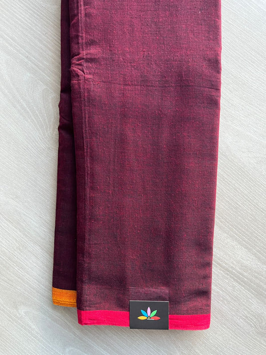 Double Tone (Maroon/Black) Contrast Border Bengal Soft Cotton Saree (Without blouse)-30981-30982