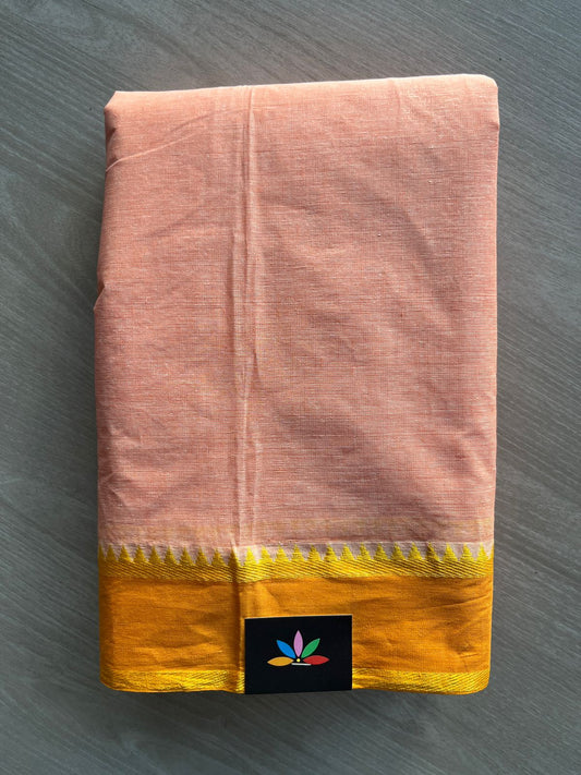 Pastel Orange Contrast Border Plain Cotton Saree (Without blouse) -30986-30987