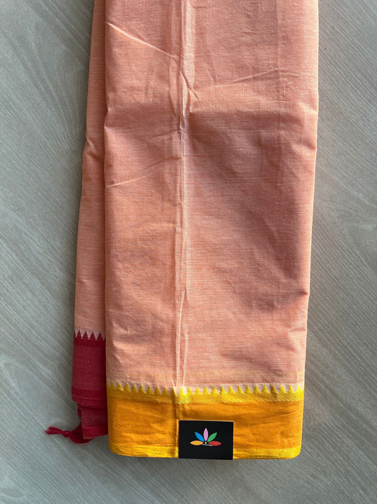 Pastel Orange Contrast Border Plain Cotton Saree (Without blouse) -30986-30987