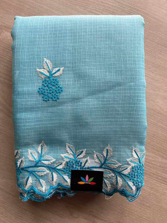 Sky Blue Cutwork Border Embroidered Kota Saree with Blouse-30966-30991