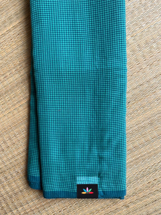 Teal Blue Checked Bengal Soft Cotton Saree -31052