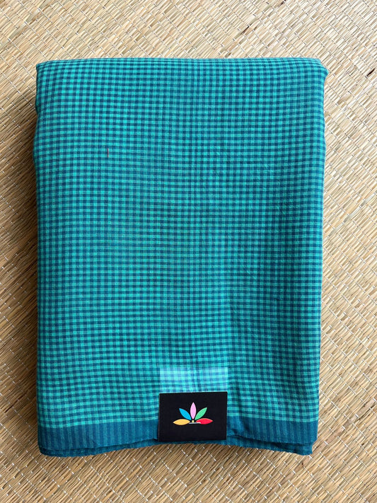 Teal Blue Checked Bengal Soft Cotton Saree -31052
