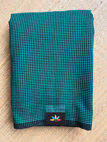Teal Blue Checked Bengal Soft Cotton Saree -31054