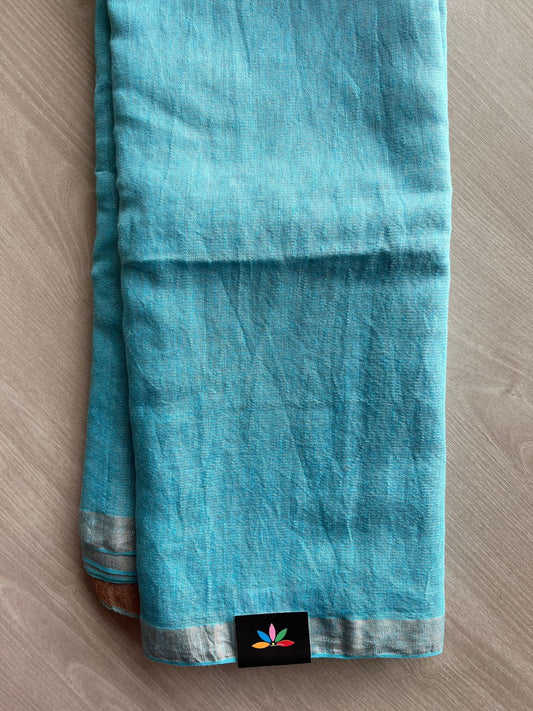 Aquamarine Blue Handloom Fine Tissue Linen Saree - 31060
