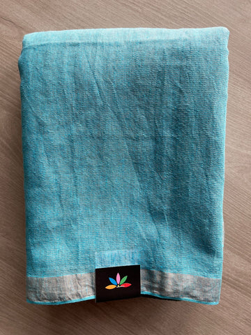 Aquamarine Blue Handloom Fine Tissue Linen Saree - 31060