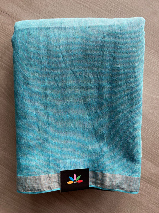 Aquamarine Blue Handloom Fine Tissue Linen Saree - 31060