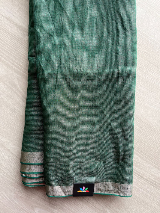 Hunter Green Handloom Fine Tissue Linen Saree - 31061