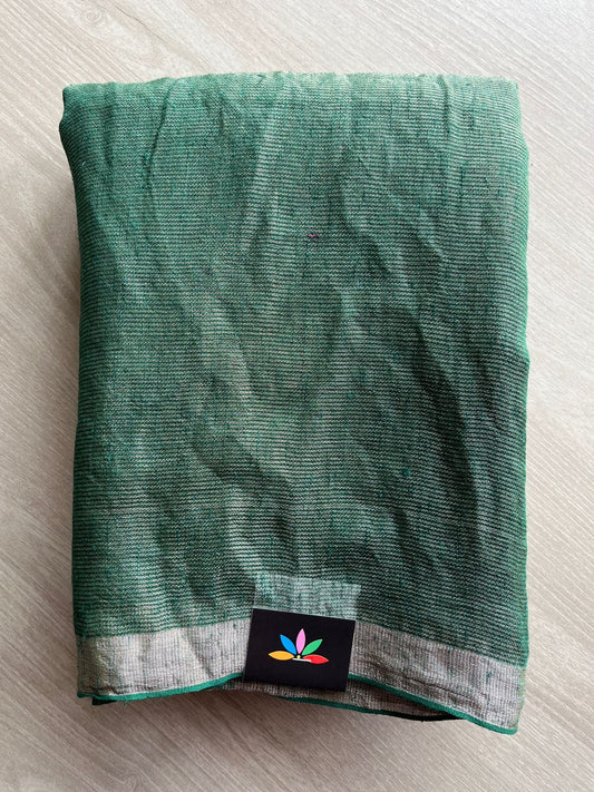 Hunter Green Handloom Fine Tissue Linen Saree - 31061