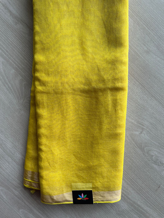 Laser Lemon Shade Handloom Fine Tissue Linen Saree - 31063