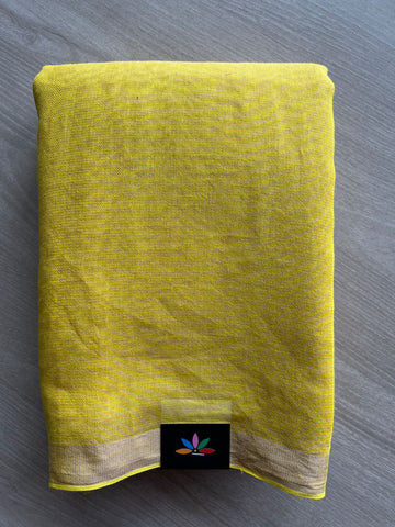 Laser Lemon Shade Handloom Fine Tissue Linen Saree - 31063