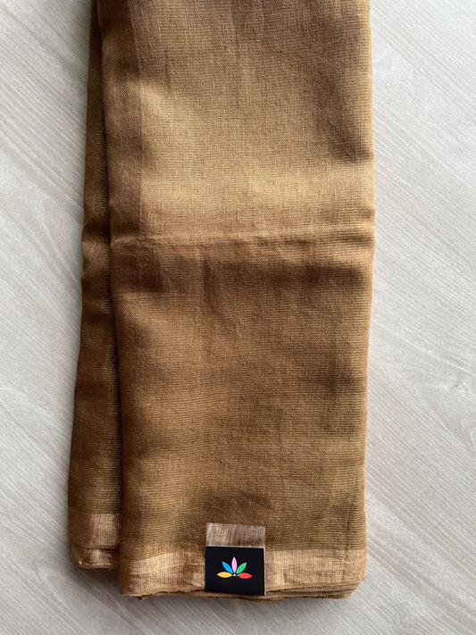 Bronze Brown Handloom Fine Tissue Linen Saree - 31064