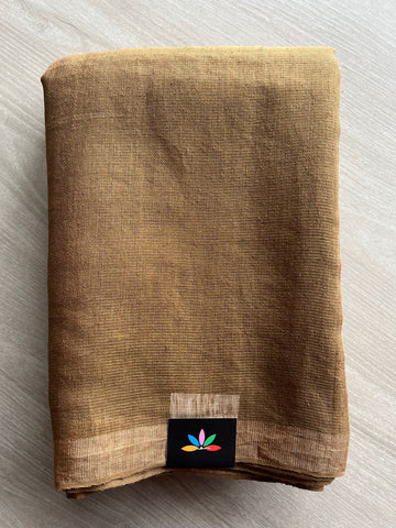 Bronze Brown Handloom Fine Tissue Linen Saree - 31064