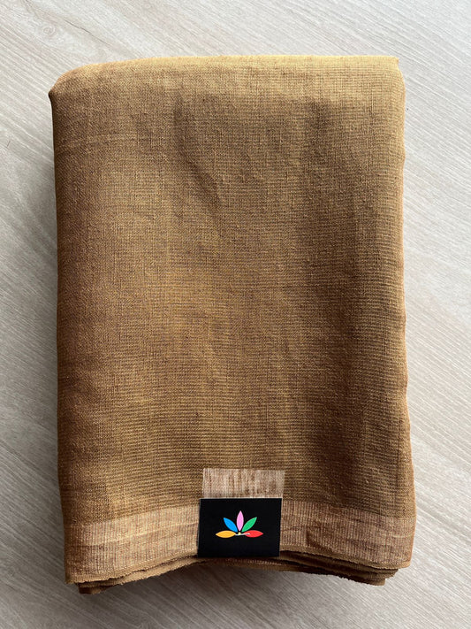 Bronze Brown Handloom Fine Tissue Linen Saree - 31064