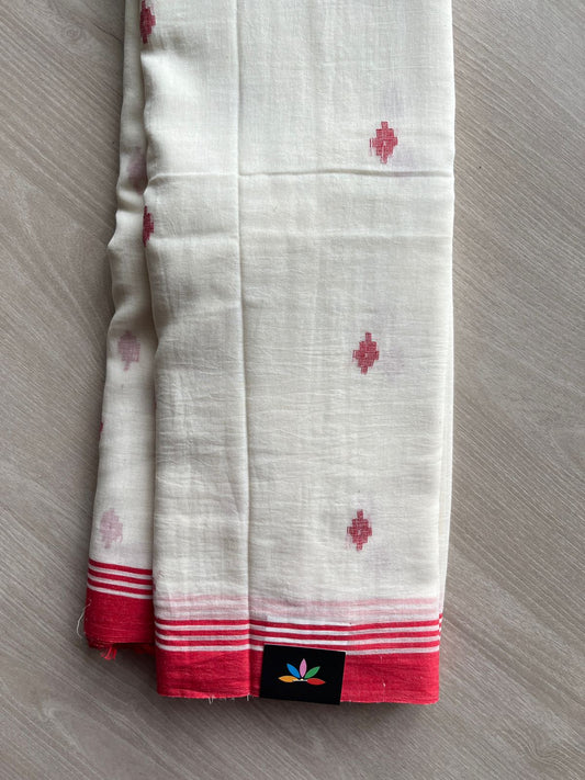 Off White Handloom Fine Bengal Soft Cotton Jamdani Saree (Without blouse)-31065