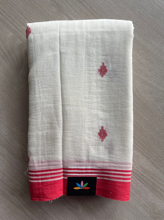 Off White Handloom Fine Bengal Soft Cotton Jamdani Saree (Without blouse)-31065