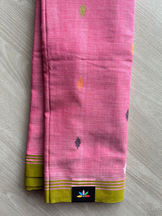 Muted Pink Handloom Fine Bengal Soft Cotton Jamdani Saree (Without blouse)-31068