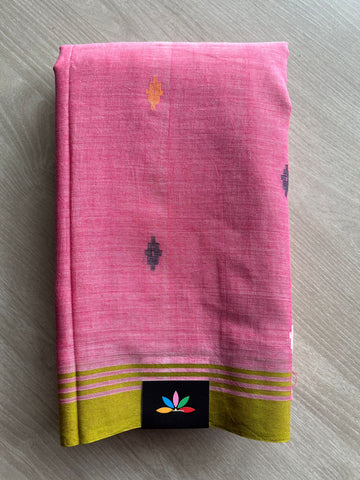 Muted Pink Handloom Fine Bengal Soft Cotton Jamdani Saree (Without blouse)-31068