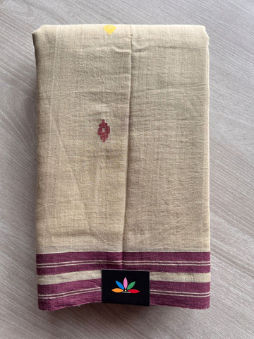 Light Beige Handloom Fine Bengal Soft Cotton Jamdani Saree (Without blouse)-31070