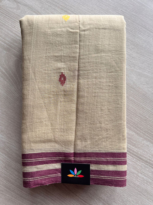 Light Beige Handloom Fine Bengal Soft Cotton Jamdani Saree (Without blouse)-31070